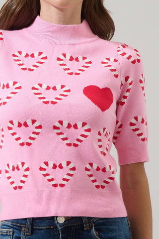 Candy Cane Short Sleeve Sweater: PINK-RED-MULTI