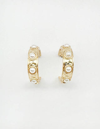 Cella Gold Hoop with Pearl Studded Accents 1.5" Earring