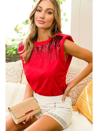 cherry red sleeveless top
