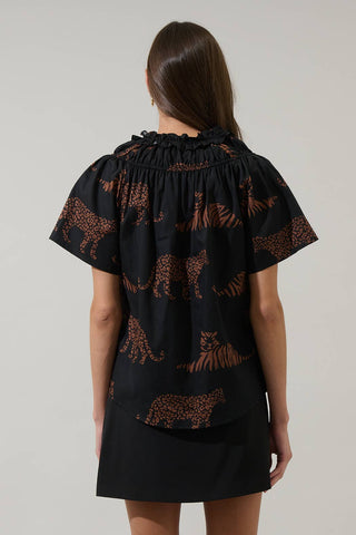 Zenzi Jungle Darthy Smocked Top: BlackTan