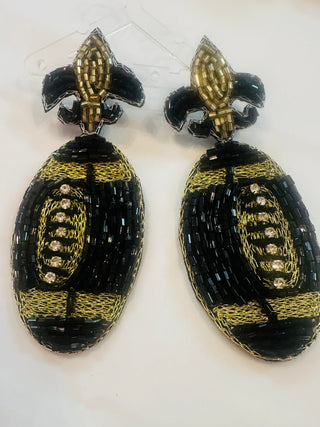 Black and gold beaded football earrings