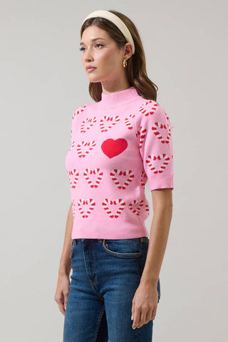 Candy Cane Short Sleeve Sweater: PINK-RED-MULTI