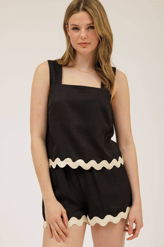Abigail set CONTRAST WAVY HEM SLEEVELESS TOP & SHORT SET