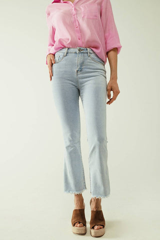 Flared light blue jeans with five pockets and seamless finis: Blue / Large