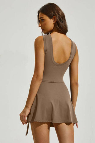 Premium solid color activewear tennis skorts dress with tie : Black