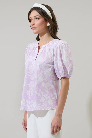 Emme Floral Zuri Smocked Top: Lavender White