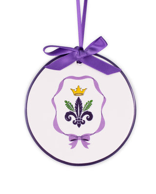Mardi Bow Ornament   White/Purple   4"