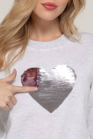 Long Sleeve Crew Neck Sequin Detail Inner Fleece Sweatshirt: BRG-dark wine