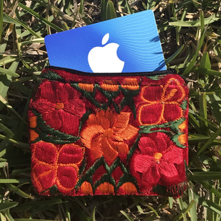 Mexican Floral Emboirdered Zippered Coin Purses: Multi-Colored