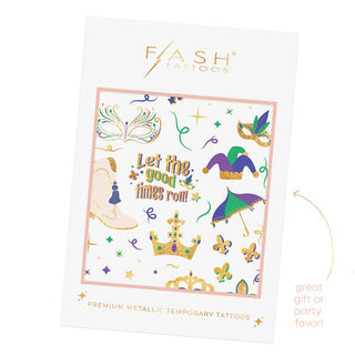 MARDI GRAS SPARKLE metallic temporary tattoo pack