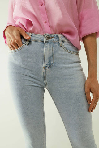 Flared light blue jeans with five pockets and seamless finis: Blue / Large