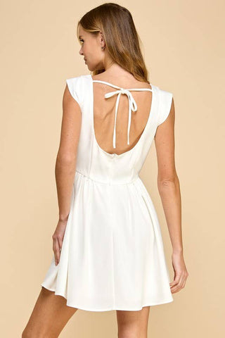 Sarah Boat Neckline Cap Sleeves Deep Back Dress