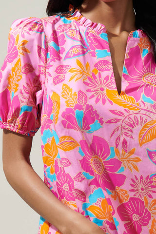 Coconut Grove Kenni Split Neck Top: PINK-ORANGE-BLUE /