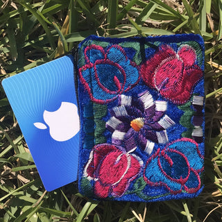 Mexican Floral Emboirdered Zippered Coin Purses: Multi-Colored