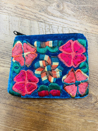 Mexican Floral Emboirdered Zippered Coin Purses: Multi-Colored