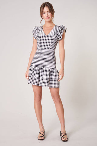 Darcy Gingham Smocked Everleigh Mini Dress: Black White
