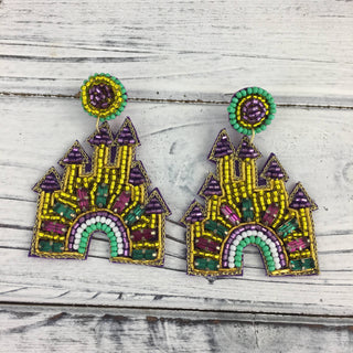 Mardi Gras bead and gemstone castle earrings