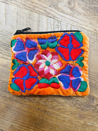 Mexican Floral Emboirdered Zippered Coin Purses: Multi-Colored