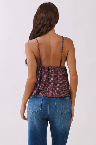 CAMI JERSEY BABYDOLL TANK: BURNT COCOA POLKA DOT