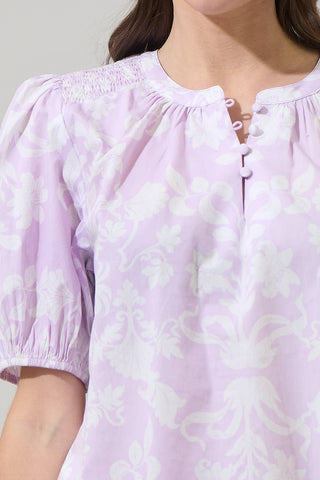 Emme Floral Zuri Smocked Top: Lavender White