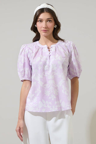 Emme Floral Zuri Smocked Top: Lavender White