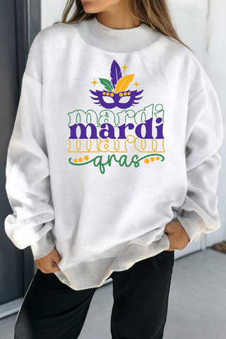 Mardi Gras Festive Mask mock neck reversible lightweight sweatshirt