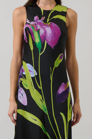 Varkey Floral Saisha Satin Midi Dress: PurpleBlack