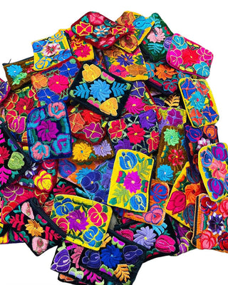 Mexican Floral Emboirdered Zippered Coin Purses: Multi-Colored