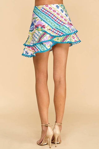 Asymmetrical Patchwork Print Ric Rac Trim Skirt - Small