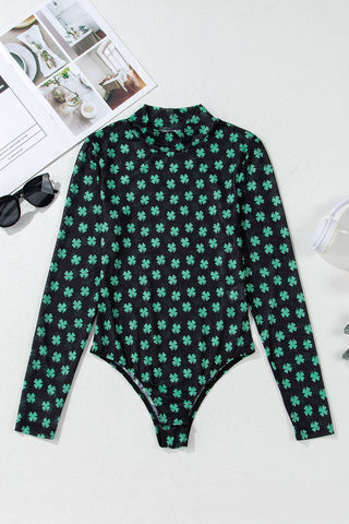 LAS St Patrick Shamrock Printed Mesh Bodysuit