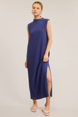 Everyday Sleeveless Pleated Midi Dress with Side Slit