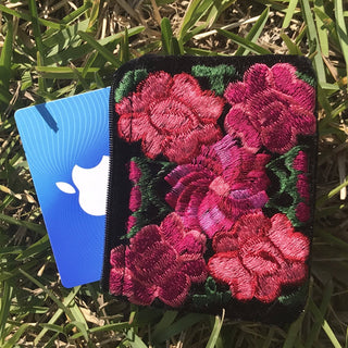 Mexican Floral Emboirdered Zippered Coin Purses: Multi-Colored