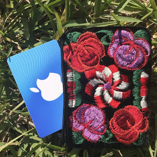 Mexican Floral Emboirdered Zippered Coin Purses: Multi-Colored
