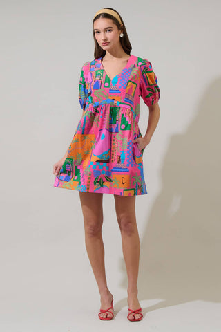 Sugarlips Lanus City Jerome Shift Mini Dress: FUCHSIA-MULT