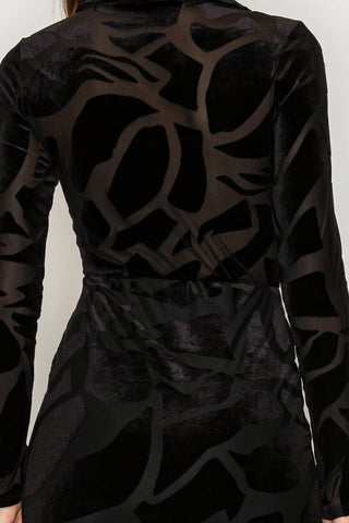 ICE  VELVET BURN OUT MIDI DRESS: Burgundy