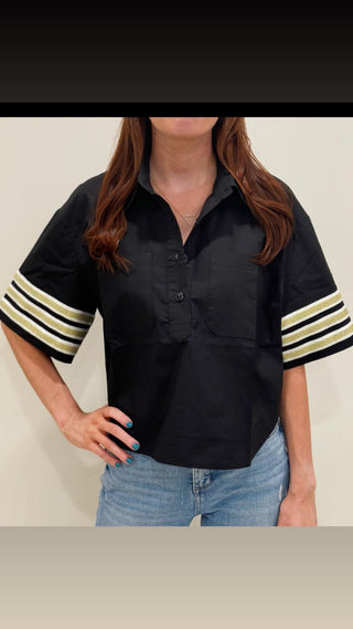 Saints black and gold poplin top