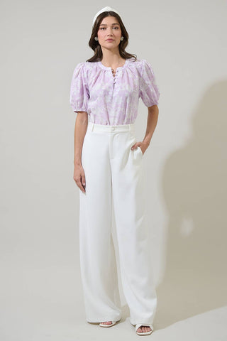 Emme Floral Zuri Smocked Top: Lavender White