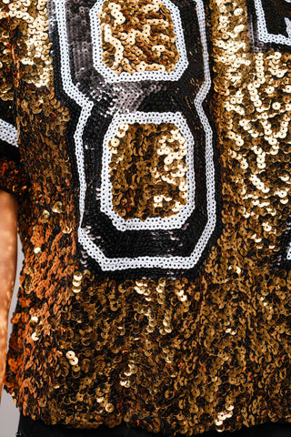 Sequin Game Day Crop Varsity Top: GOLD
