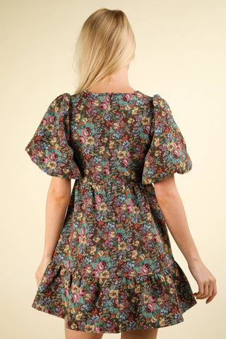 Floral Jacquard Fabric Holiday Mini Dress: CHOCO MIX