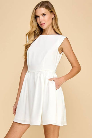 Sarah Boat Neckline Cap Sleeves Deep Back Dress