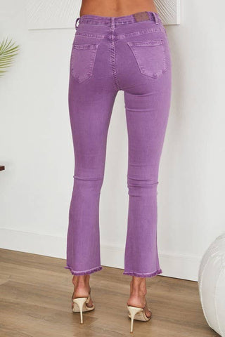 STRAIGHT LEG RAW EDGE DENIM FLARE JEANS (6826): Purple