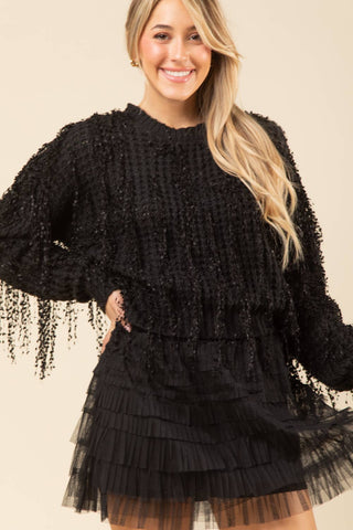 Fringe Detail Holiday Party Knit Sweater Top