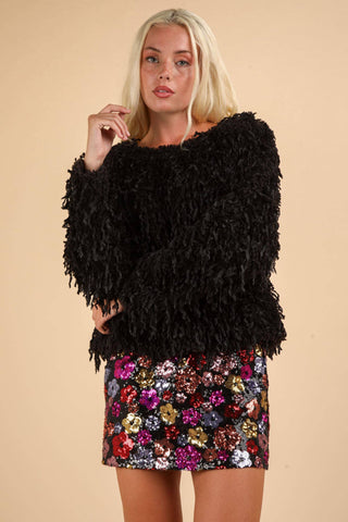 Floral Sequin Holiday Mini Skirt