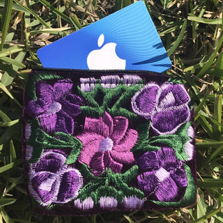 Mexican Floral Emboirdered Zippered Coin Purses: Multi-Colored