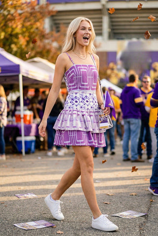 Preorder eta 7/28 Cami mini dress in colorblock abstract pattern: PURPLE COMBO