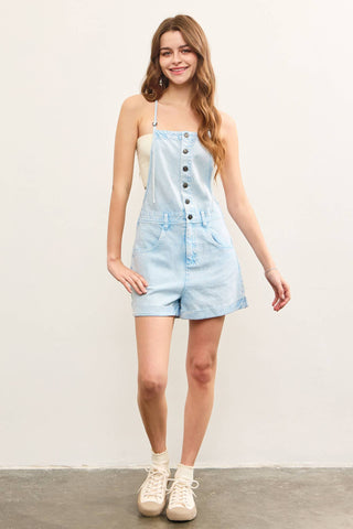 BUTTON CLOSURE CAMI ROMPER: LT.BLUE / S