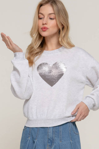 Long Sleeve Crew Neck Sequin Detail Inner Fleece Sweatshirt: BRG-dark wine