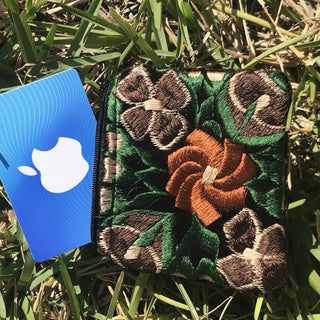Mexican Floral Emboirdered Zippered Coin Purses: Multi-Colored