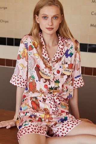 Printed two piece pajama set: Pink /