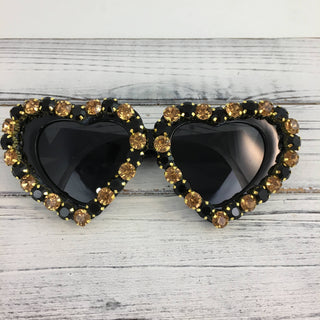 Black and gold stone heart sunglasses